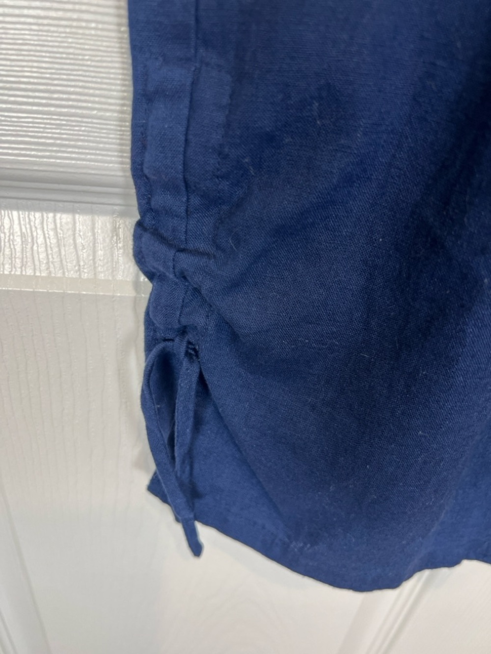 Habitat women’s navy blue linen cotton blend crop cinch hem pants size large nwt - Picture 5 of 9